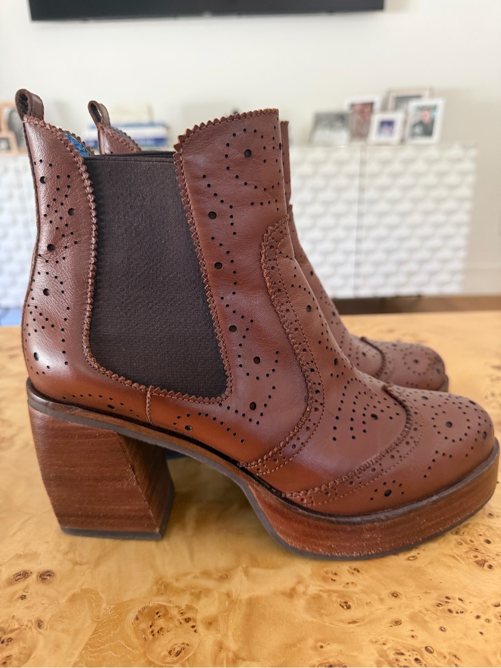 Brown platform leather boots